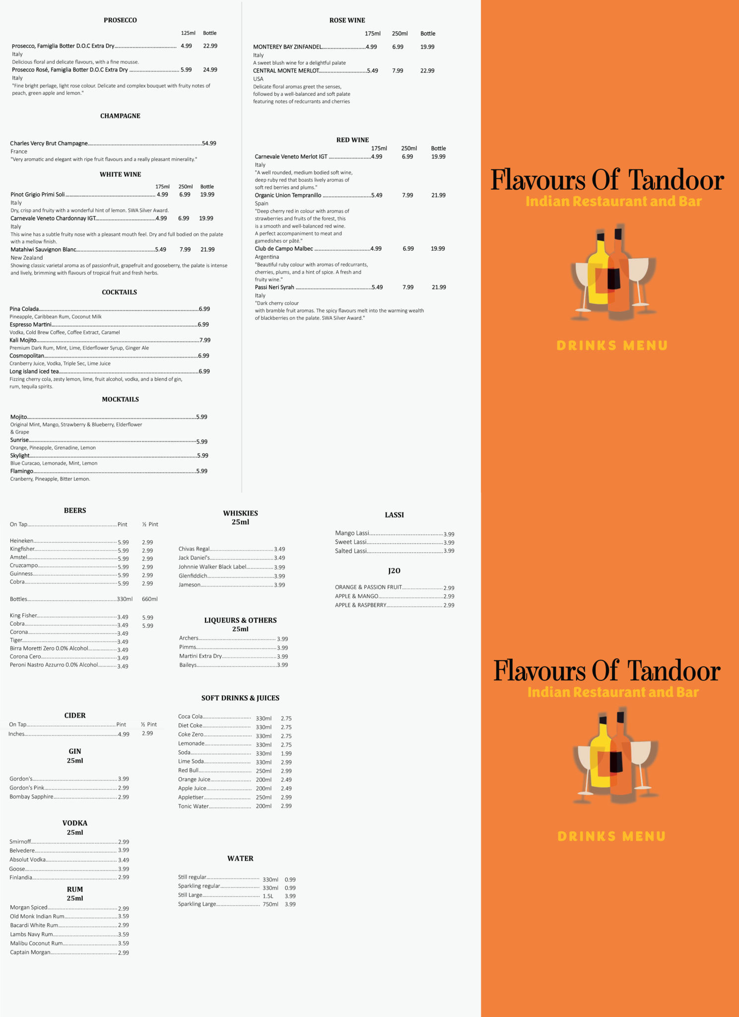 flavours of tandoor drinks menu